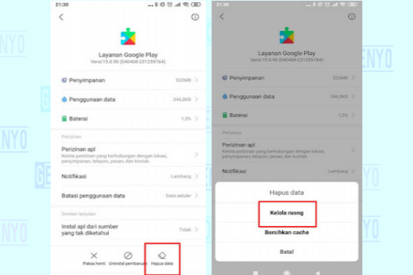 Cara menghapus data Layanan Google Play hp Xiaomi